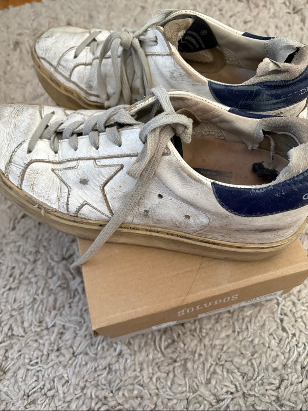 Golden Goose White Leather Sneakers with Navy Heel